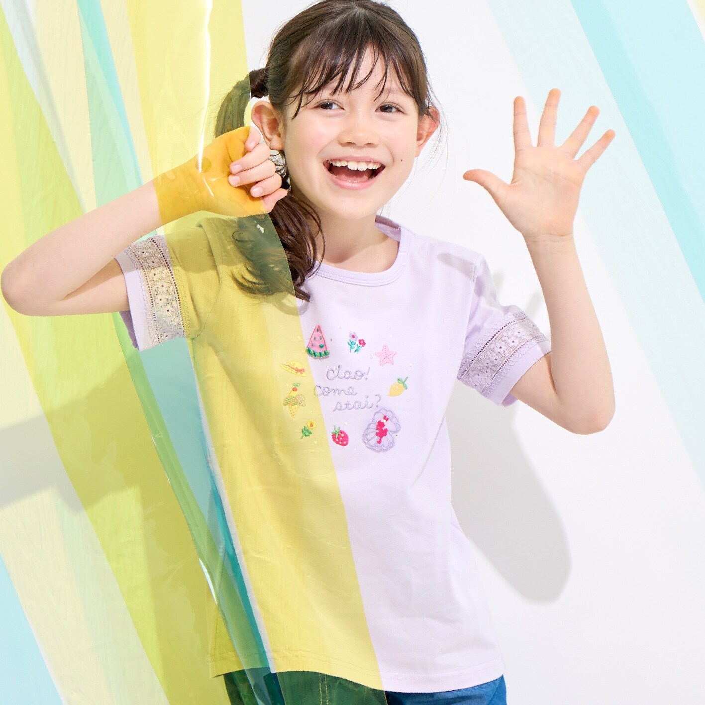 レース切り替え袖 Tシャツ