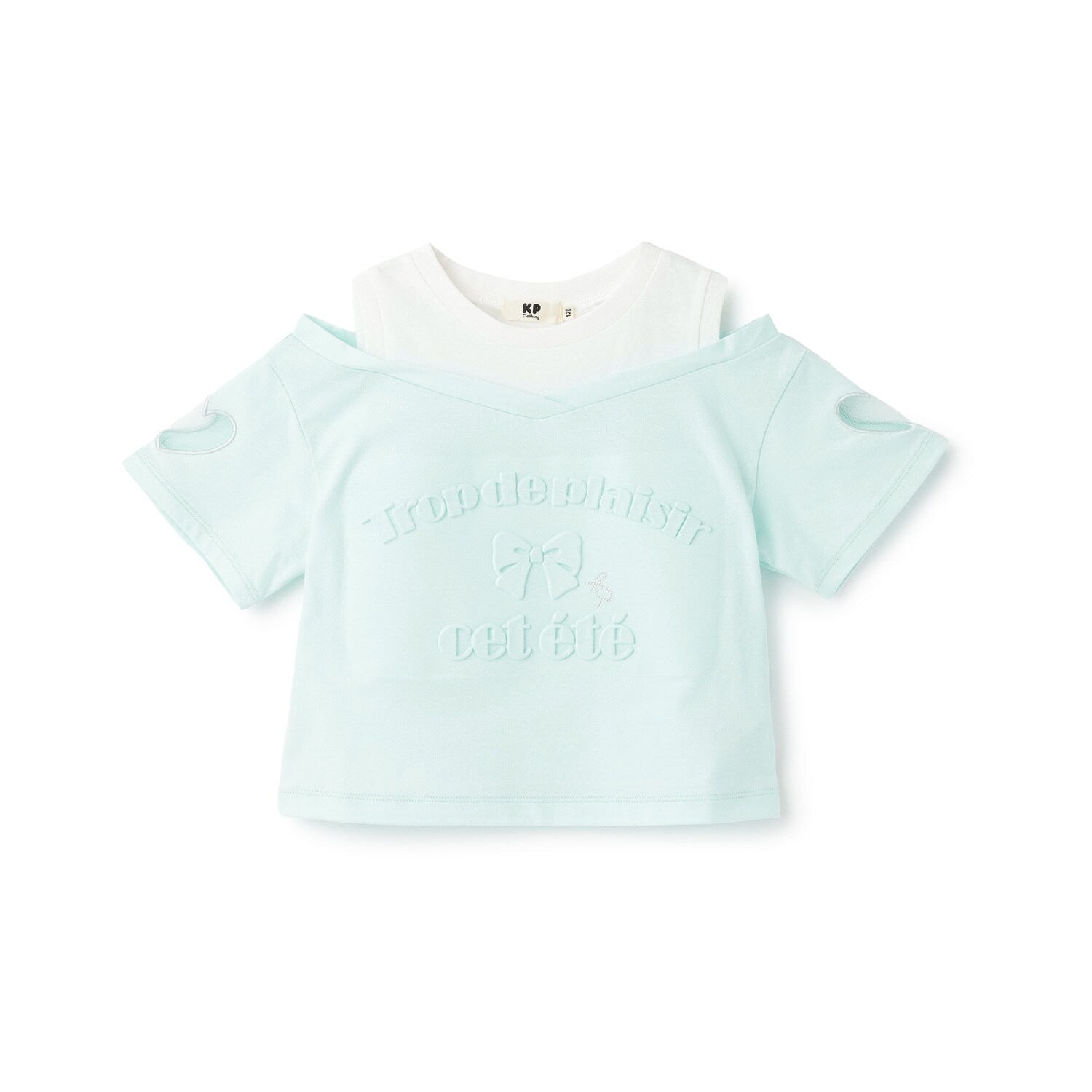 【接触冷感】ぷっくりロゴ肩開きTシャツ