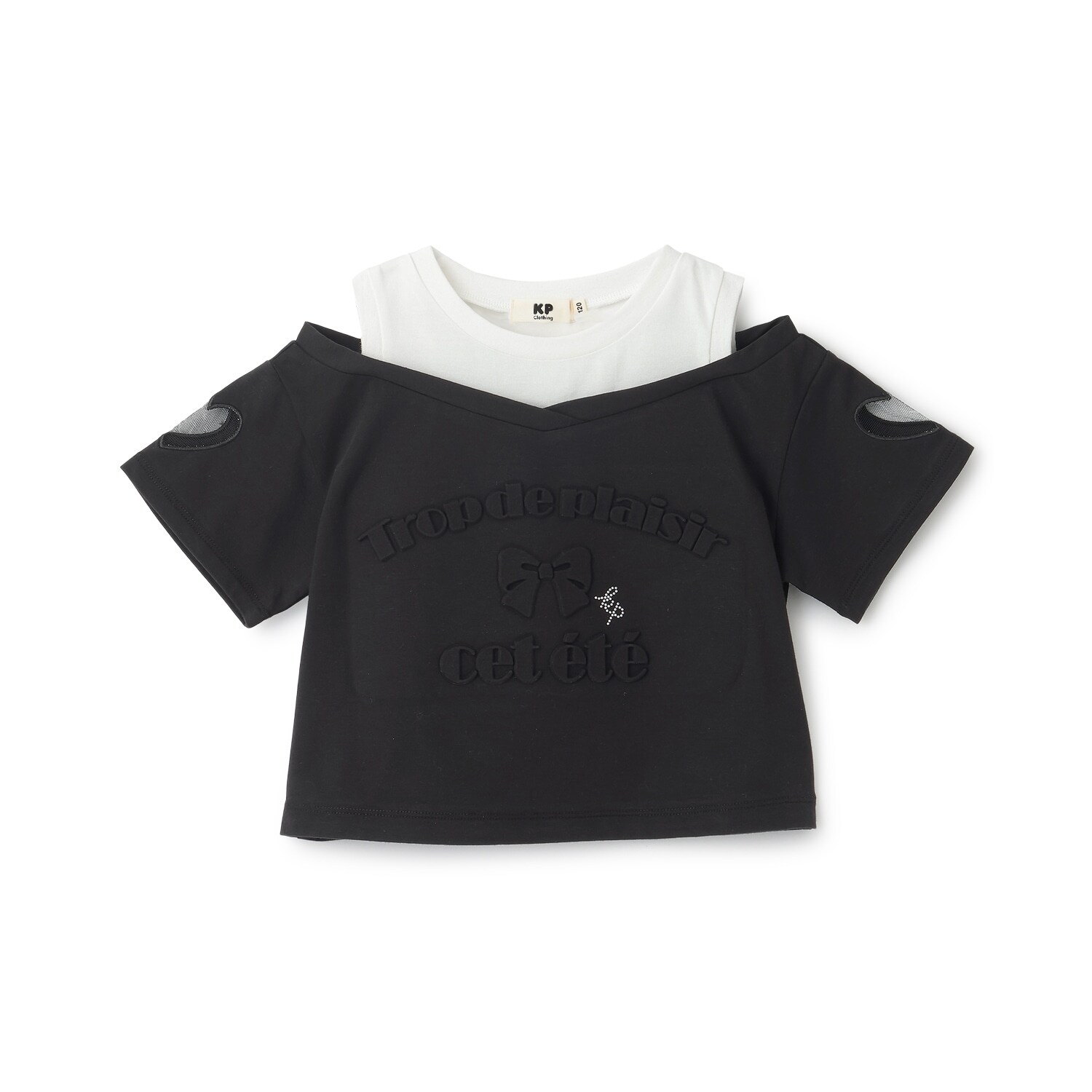 【接触冷感】ぷっくりロゴ肩開きTシャツ