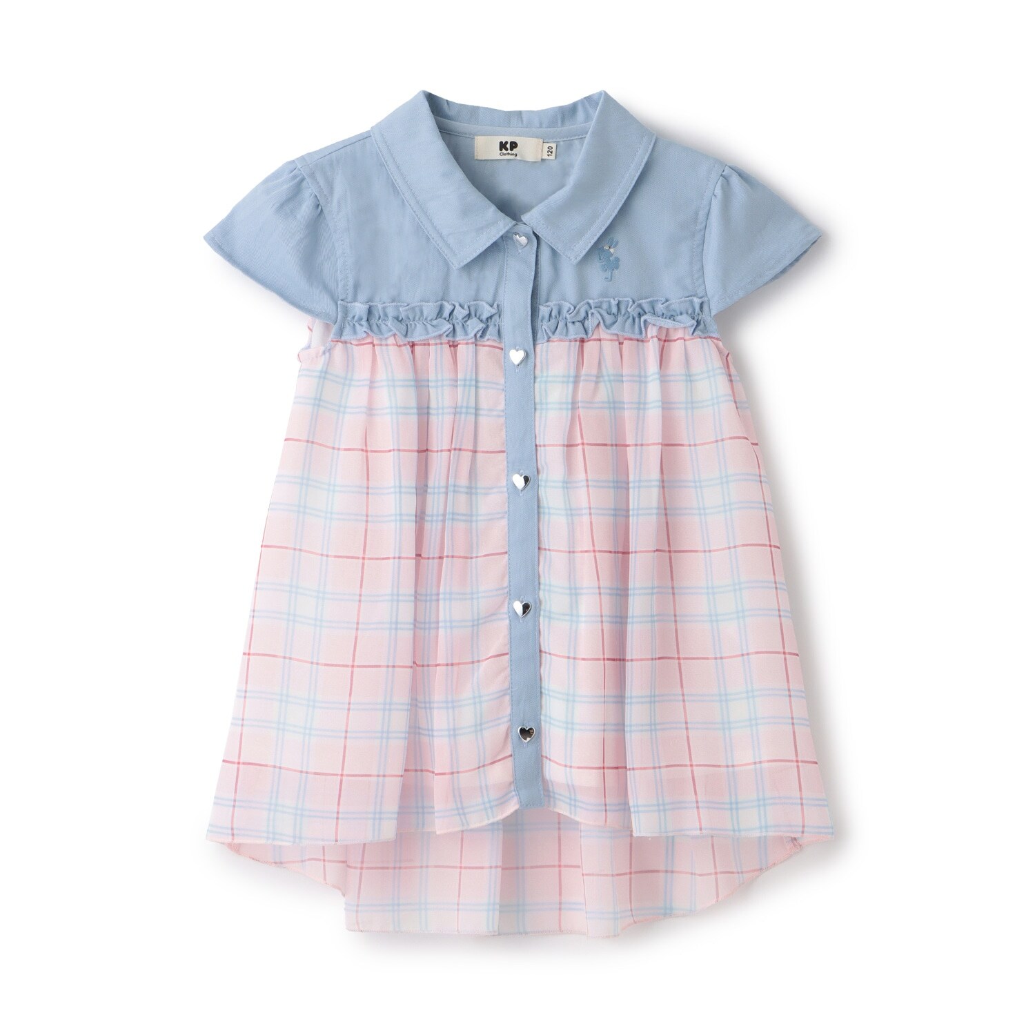 シフォンシアーチェック×ツイル シャツ衿チュニック