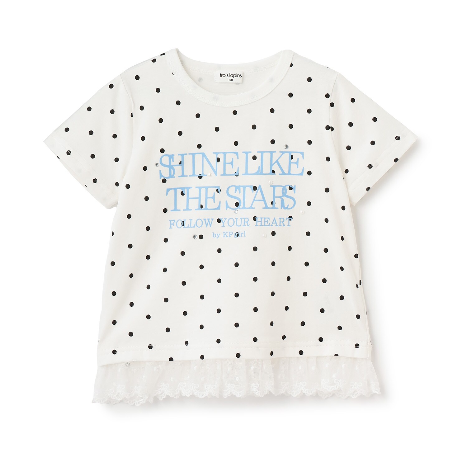 裾レース パールモチーフ Tシャツ