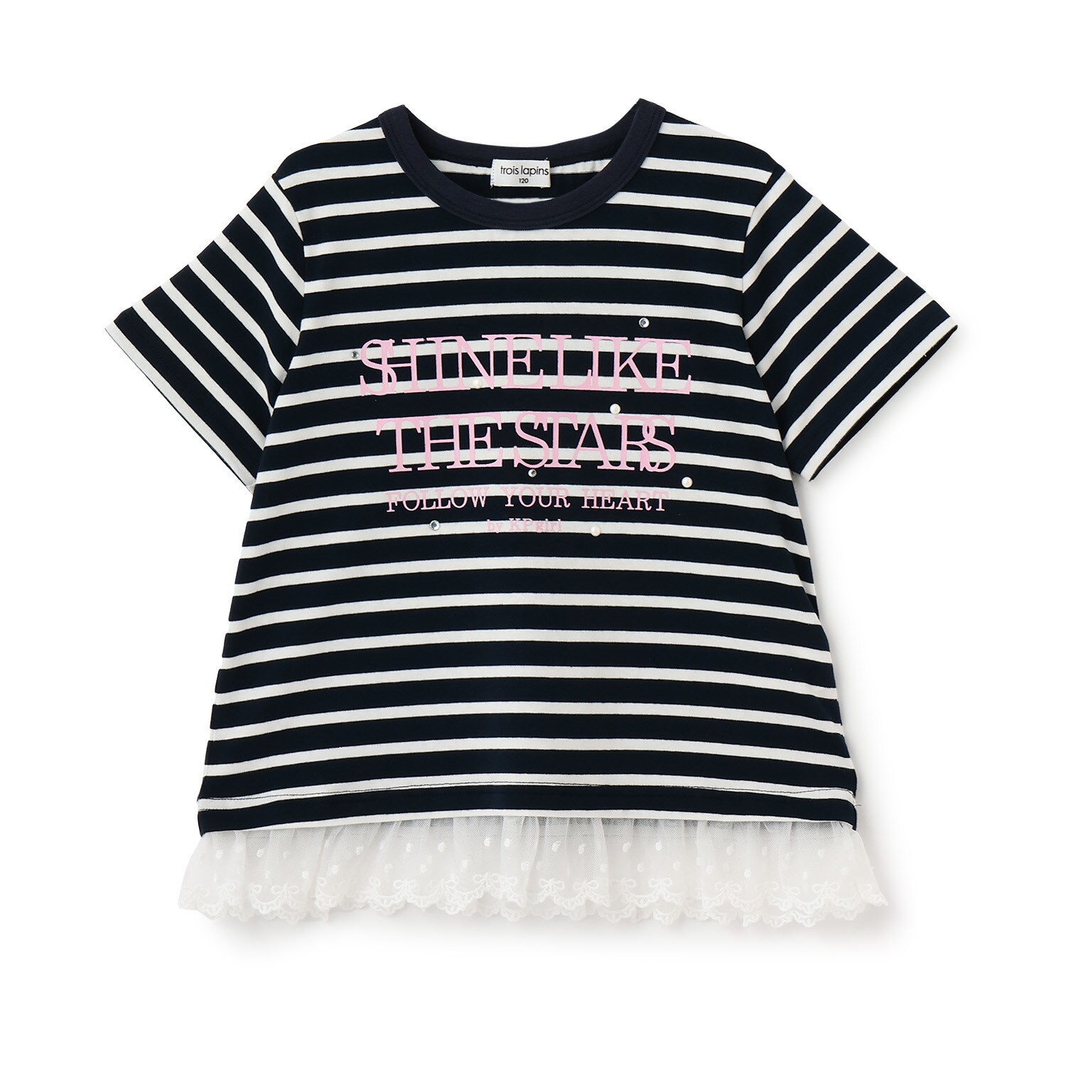 裾レース パールモチーフ Tシャツ