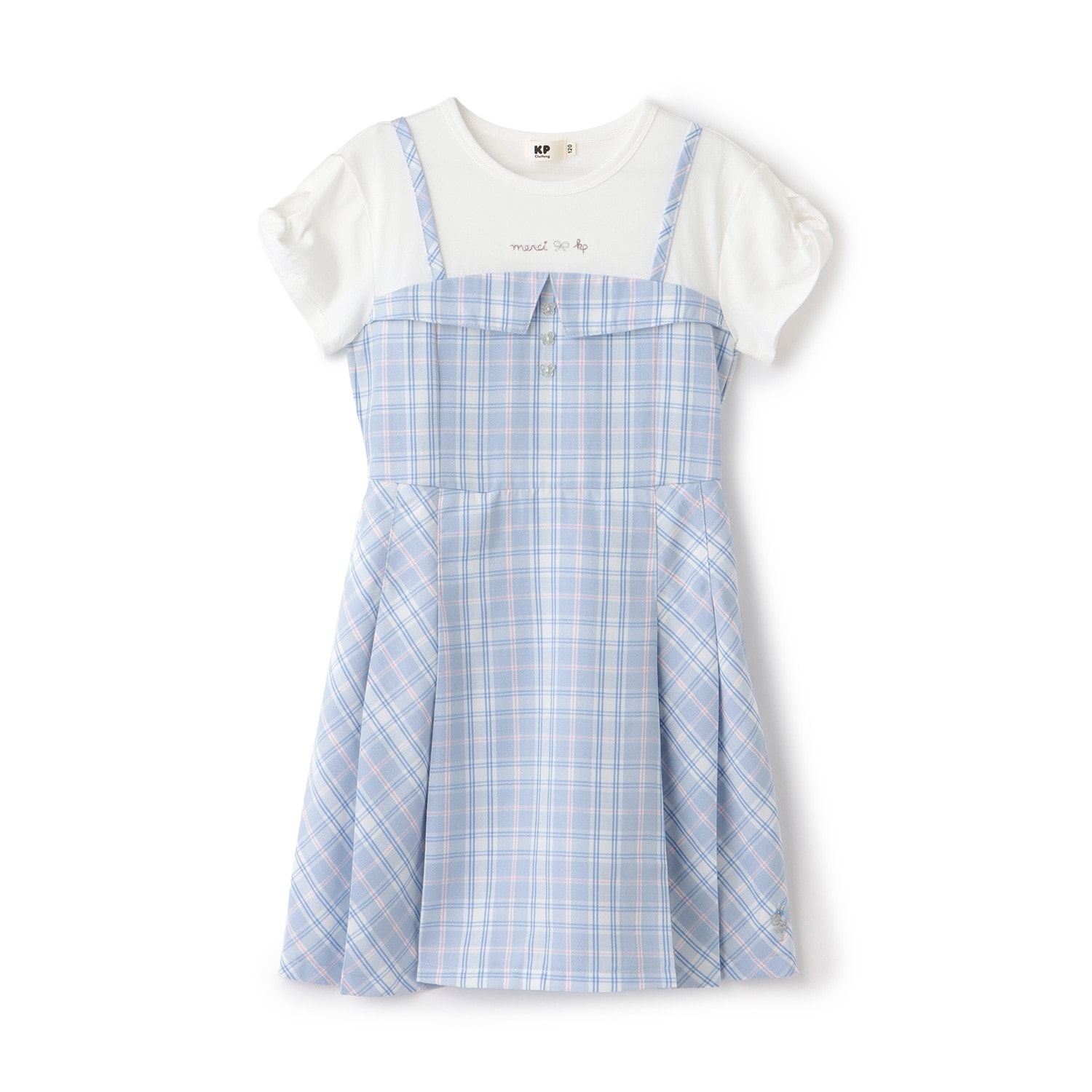 先染チェック レイヤード風ワンピース