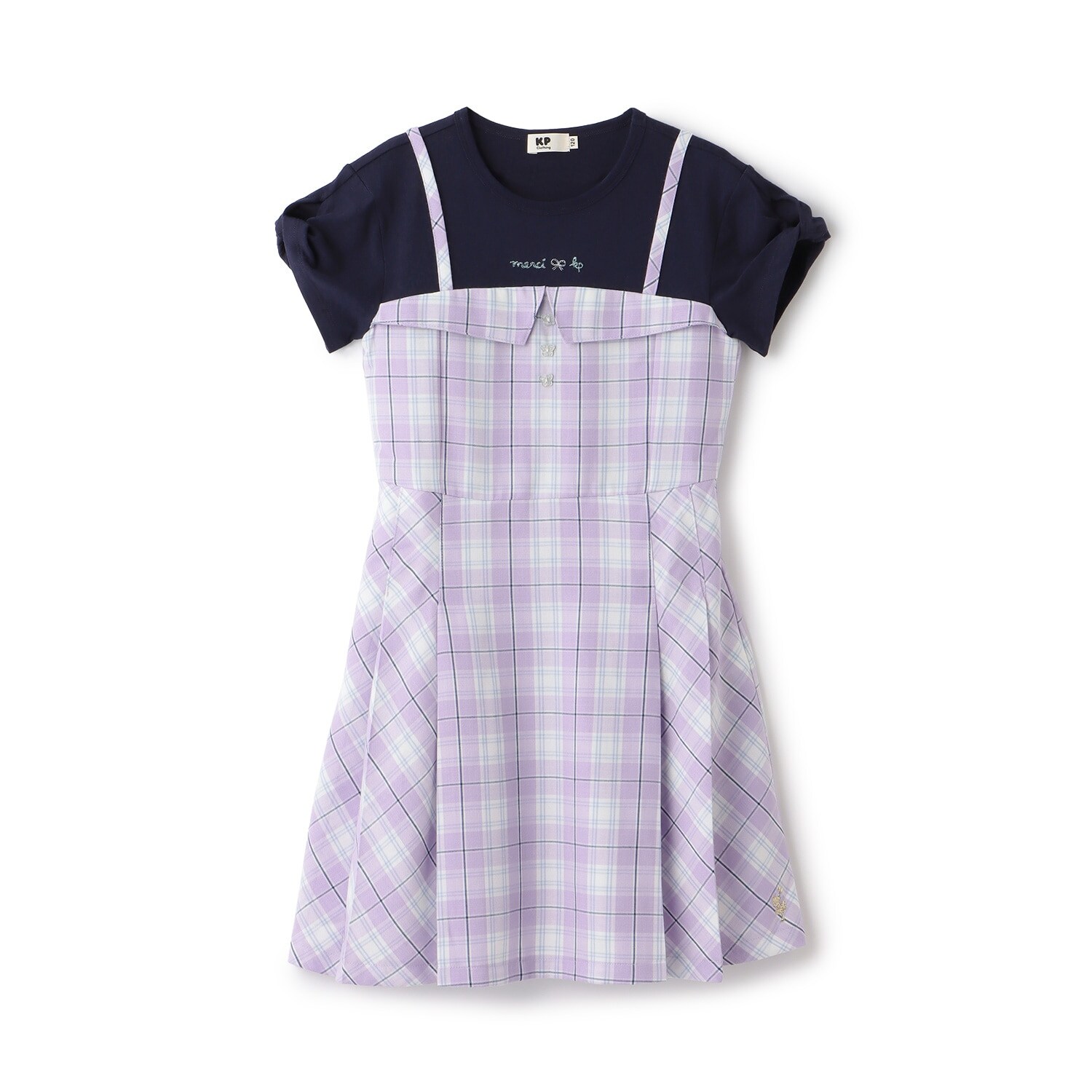 先染チェック レイヤード風ワンピース