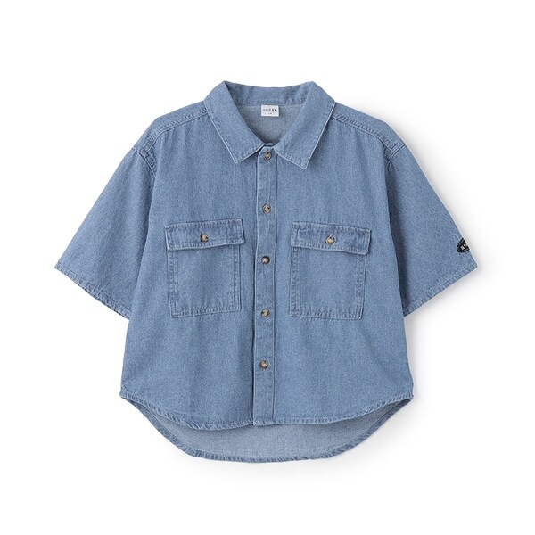 デニムワイドドロップショルダー5分袖シャツ