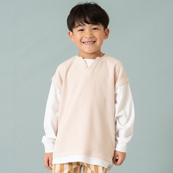ワッフルベストレイヤードワイド長袖Tシャツ