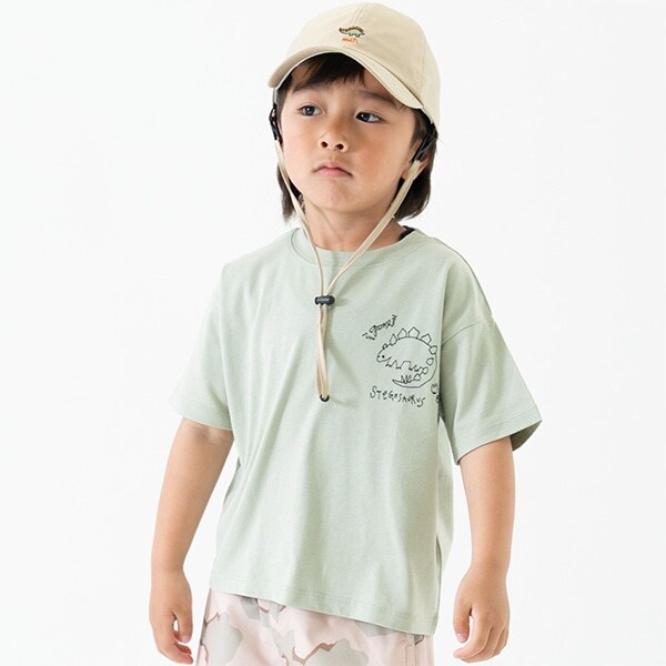 【綿100%】恐竜ステッチ刺しゅうワイド半T