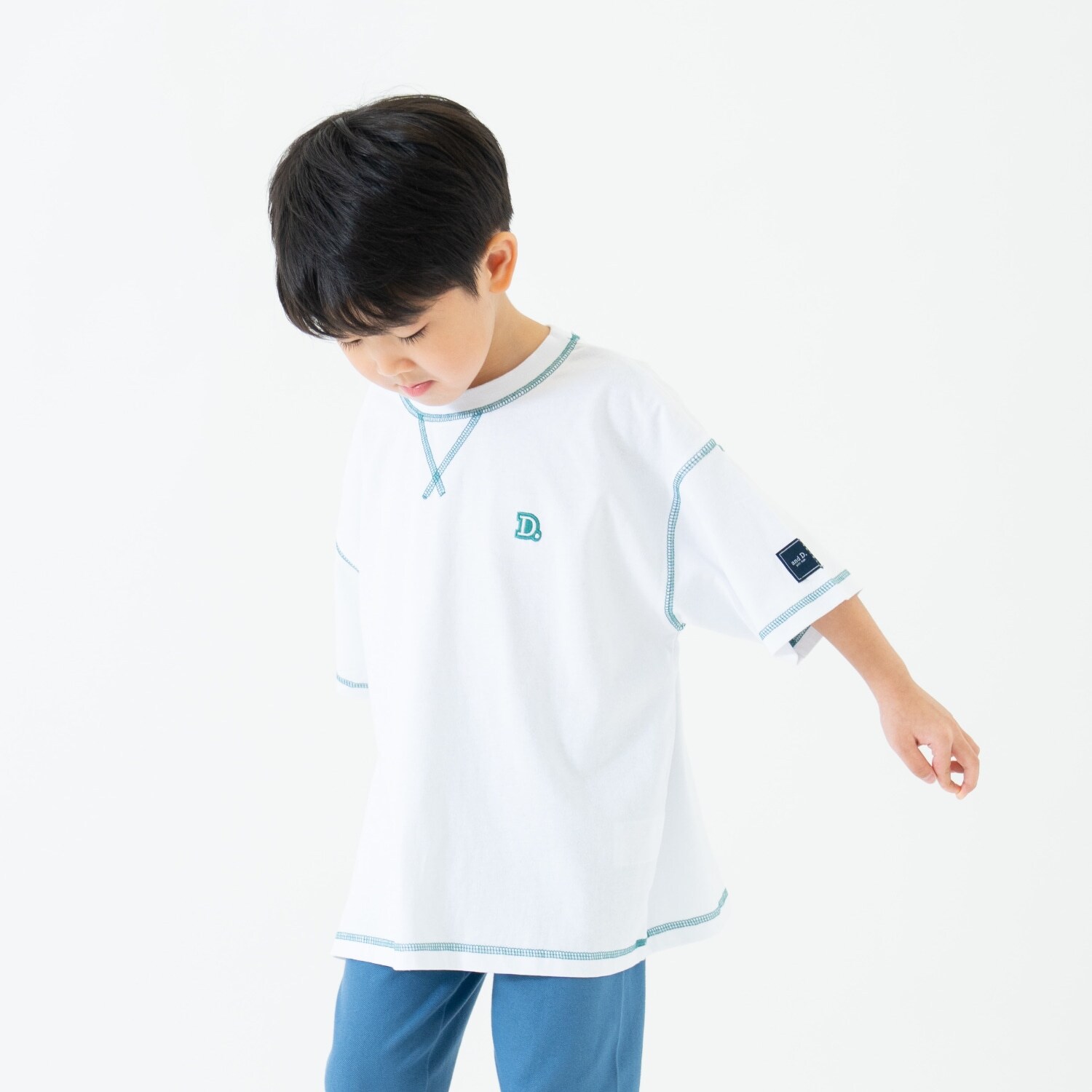 【綿100%】配色ステッチビッグ半T