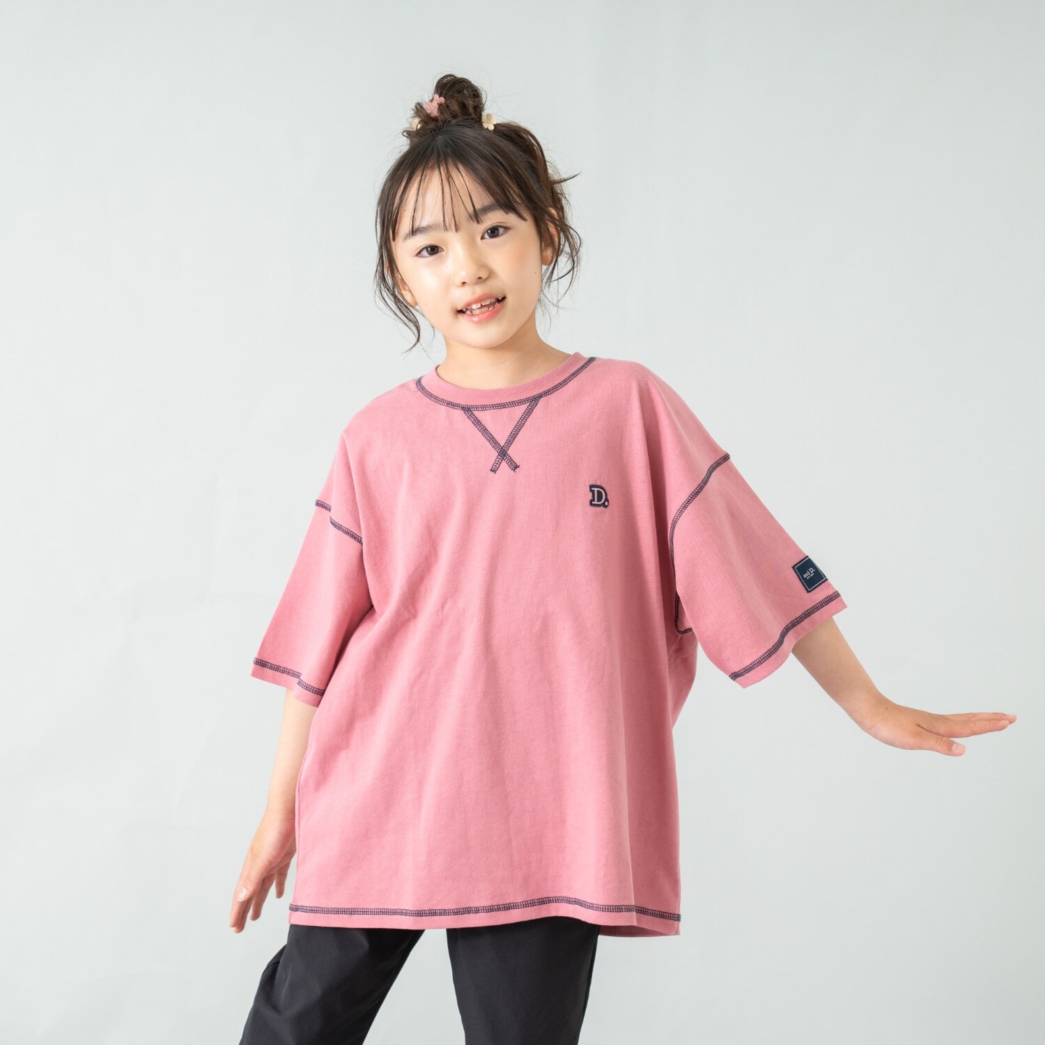 【綿100%】配色ステッチビッグ半T