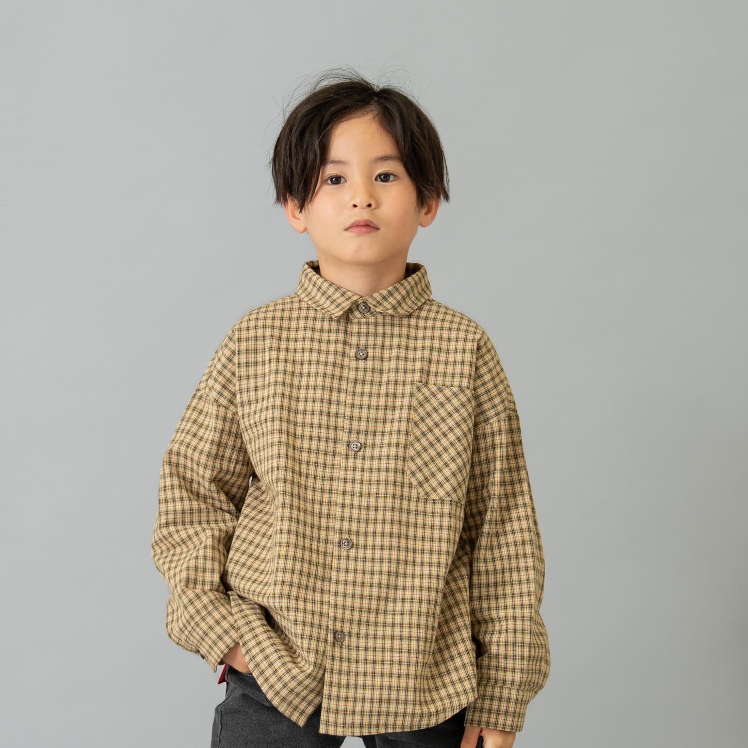 チェックドロップ長袖シャツ