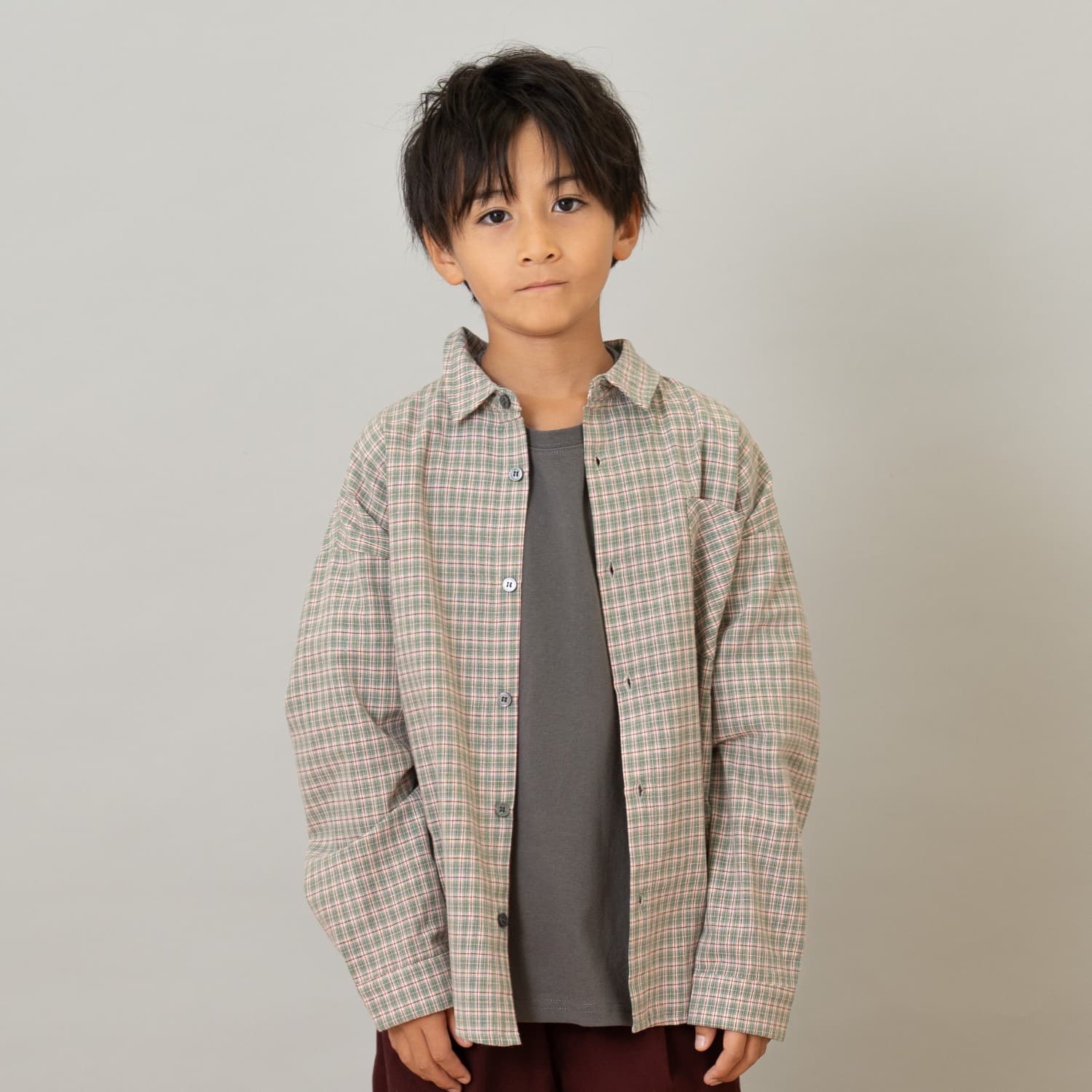 チェックドロップ長袖シャツ