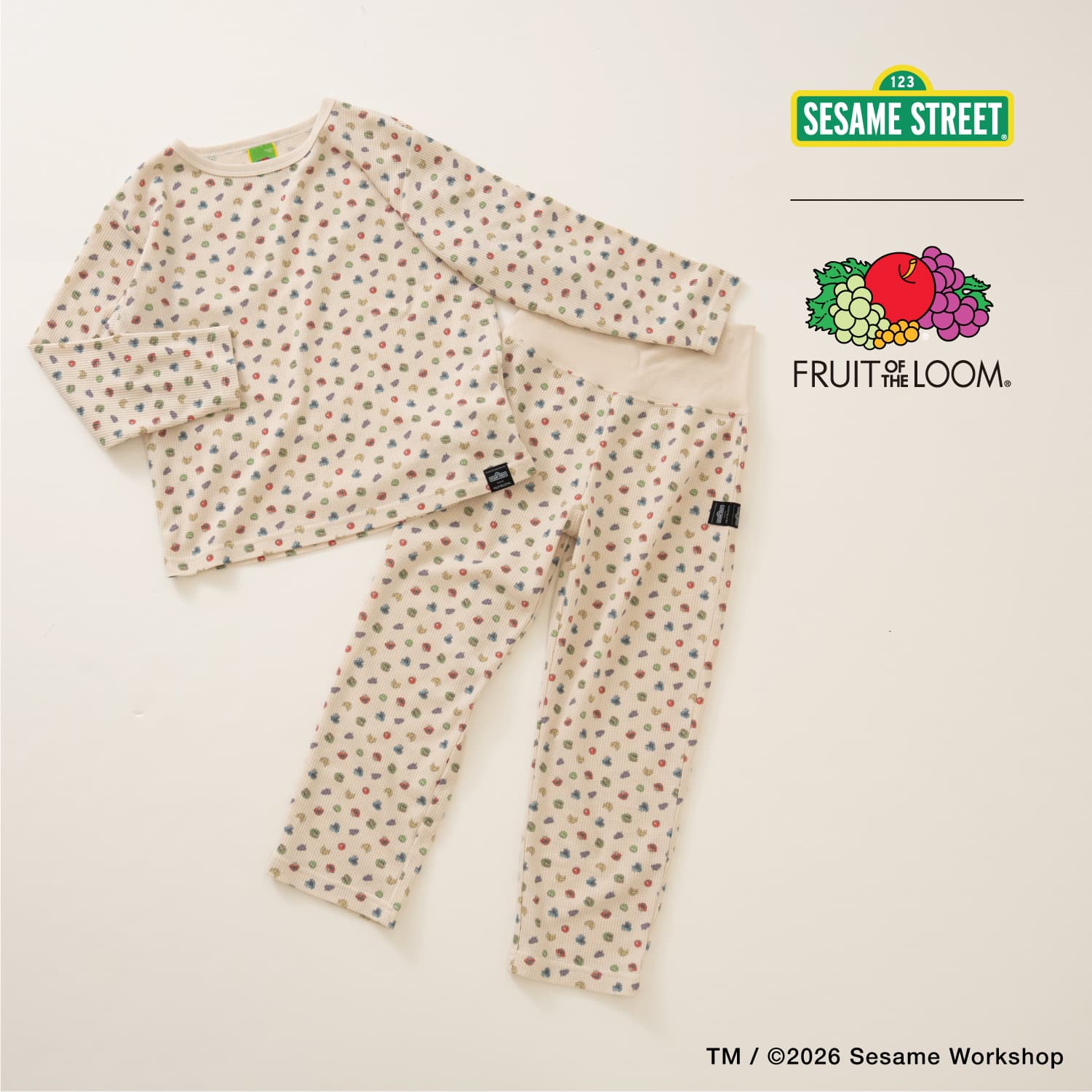 【セサミストリート×フルーツ】ワッフルパジャマ