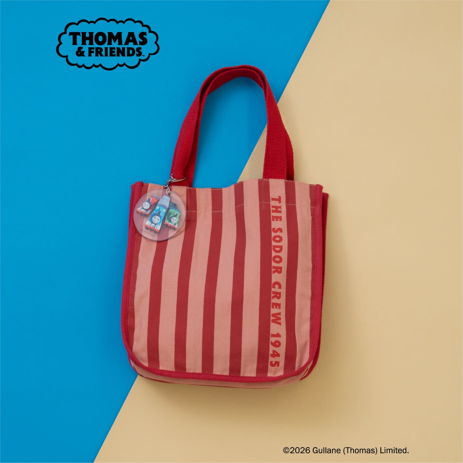 【きかんしゃトーマス】チャーム付きストライプミニトート
