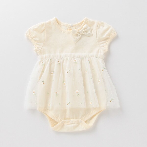 花刺しゅうチュールドッキングロンパース