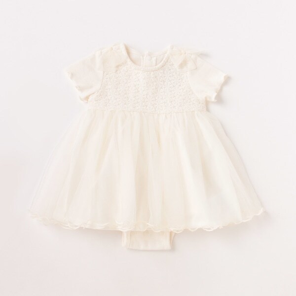 胸レースチュールスカートロンパース