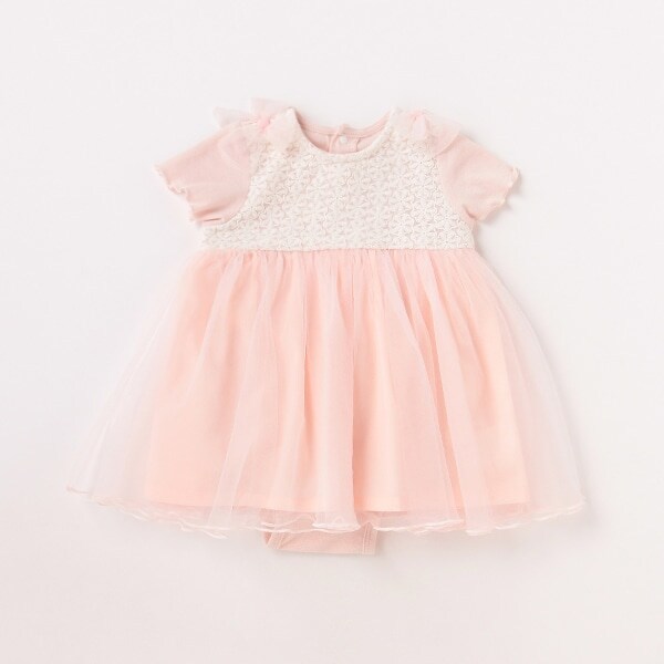 胸レースチュールスカートロンパース