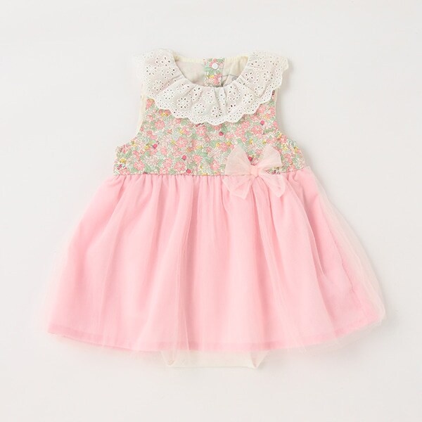 花柄チュールスカートロンパース