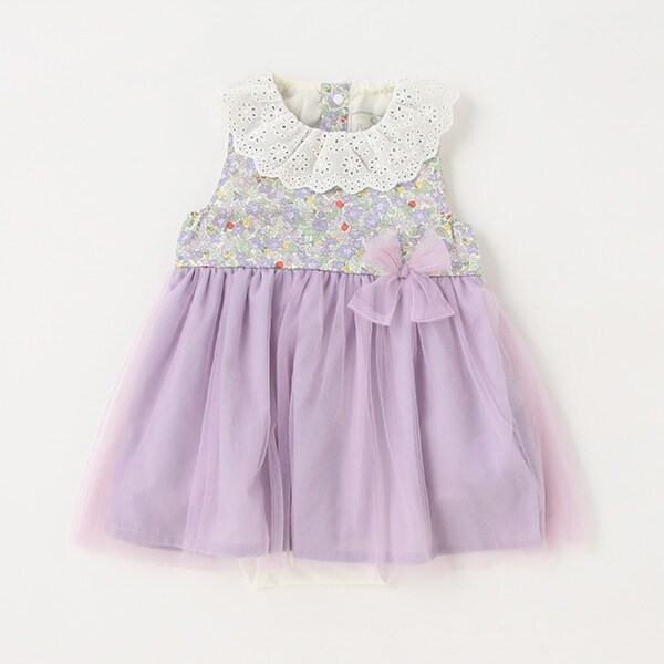 花柄チュールスカートロンパース