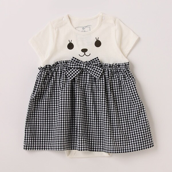うさぎ顔ギンガムロンパース