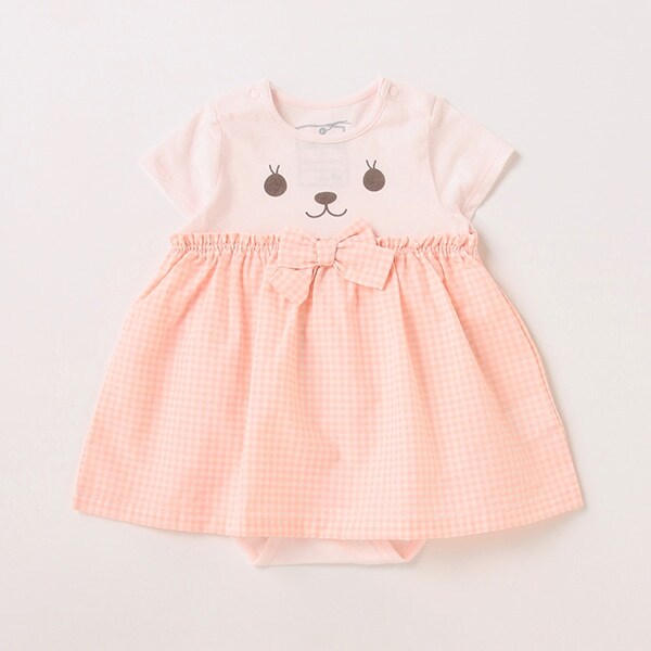 うさぎ顔ギンガムロンパース