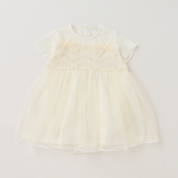 胸レースチュールスカートロンパース