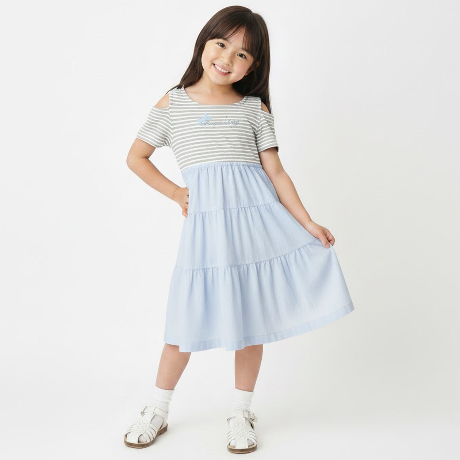 ボーダードッキング半袖ワンピース