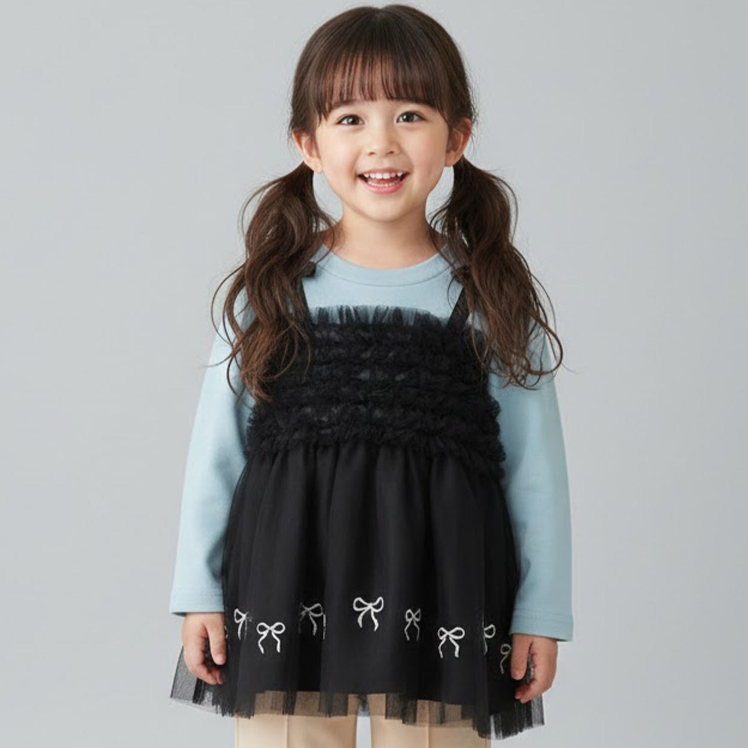 リボン刺しゅうチュールドッキングチュニック