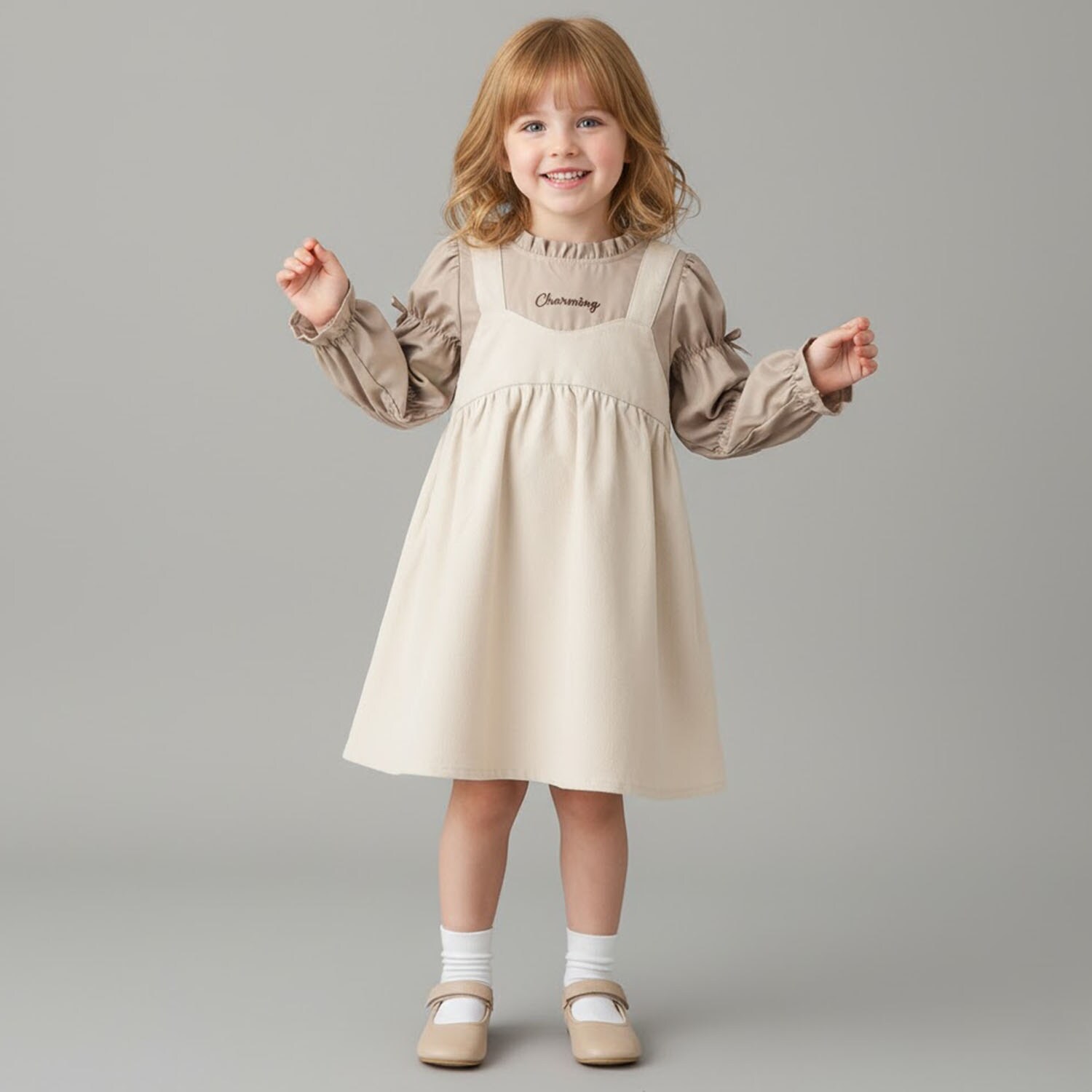 袖リボンジャンスカ風ドッキングワンピース