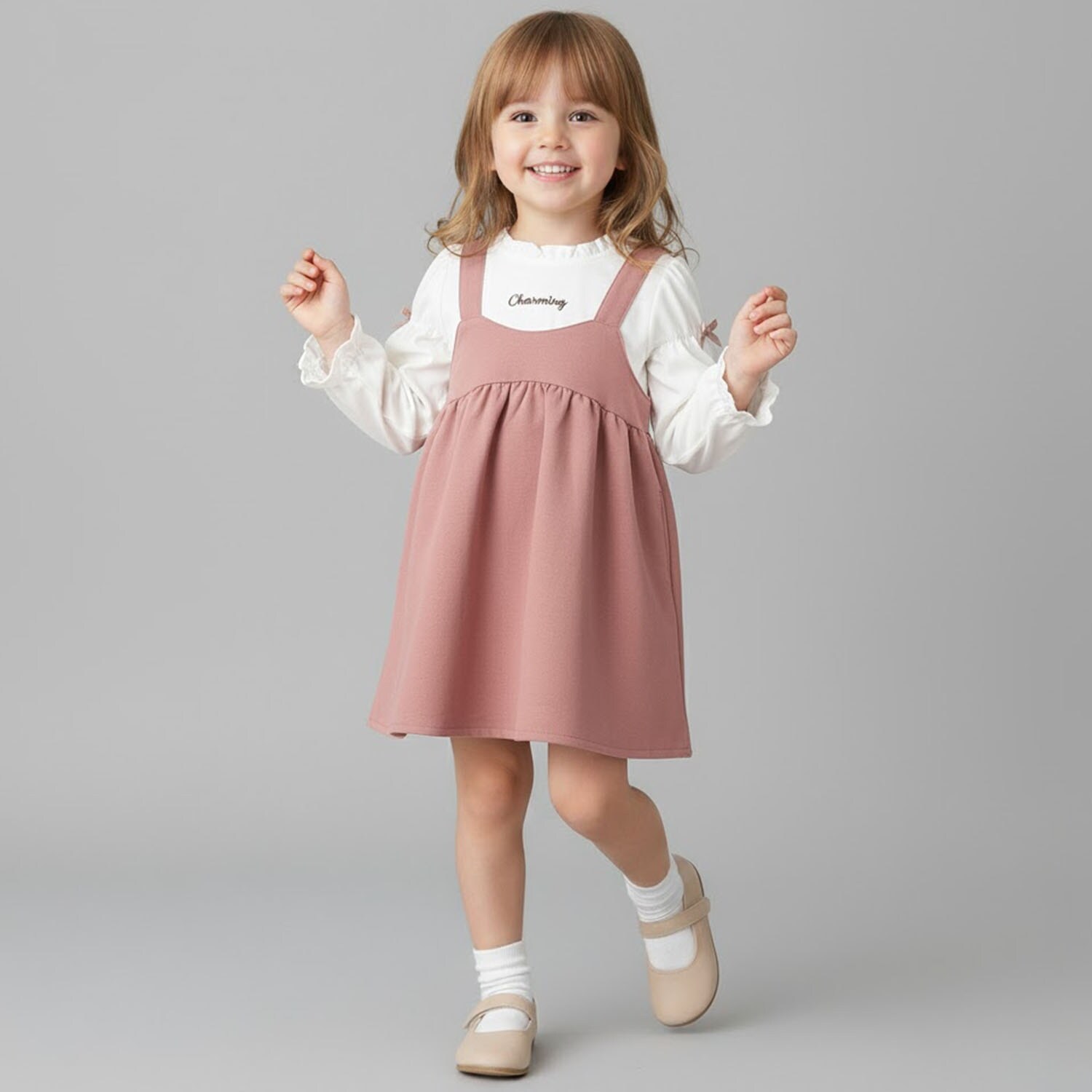 袖リボンジャンスカ風ドッキングワンピース