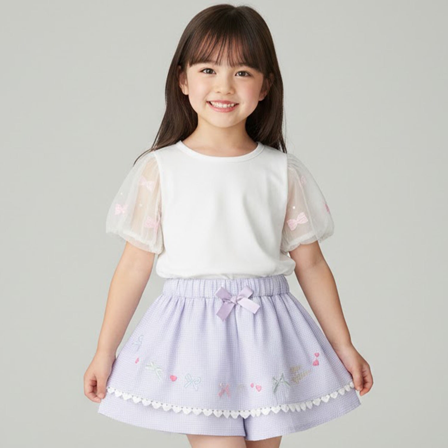 ギンガムチェックガーリーモチーフキュロット