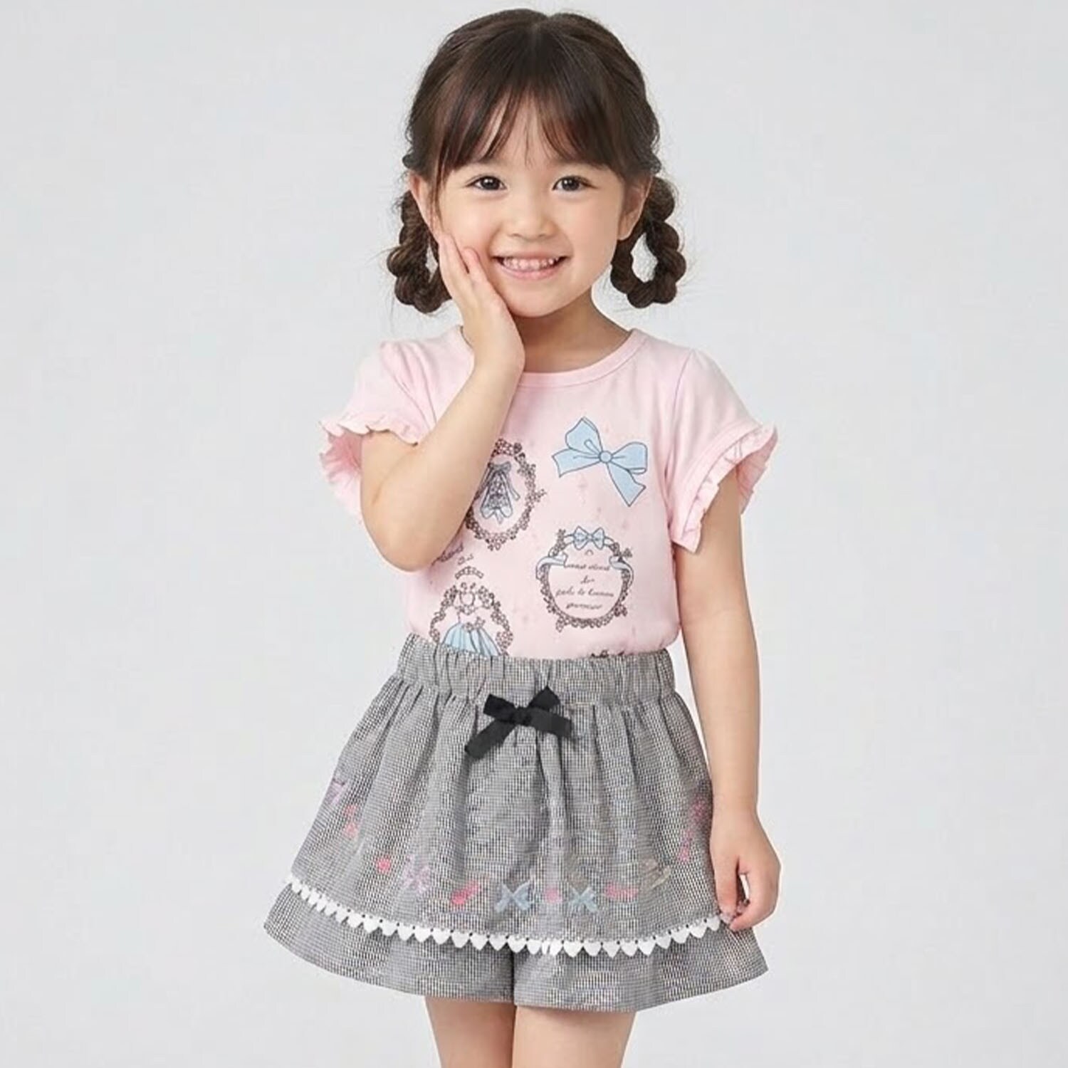 ギンガムチェックガーリーモチーフキュロット