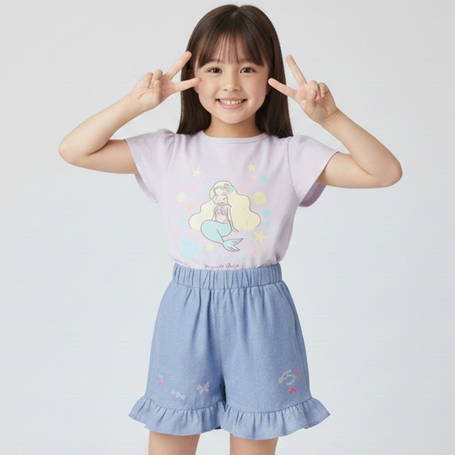 裾フリルさくらんぼ刺しゅうショートパンツ