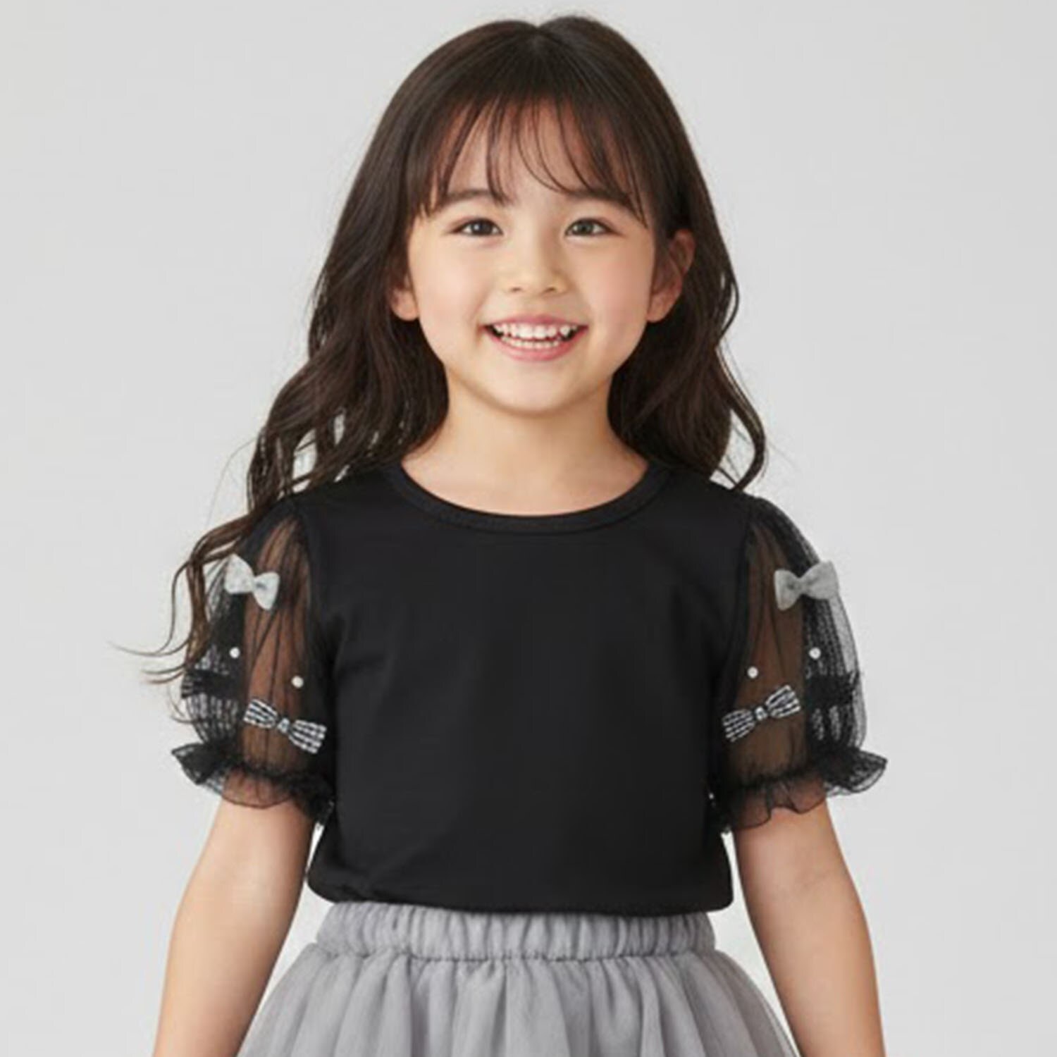 袖チュール半袖Tシャツ