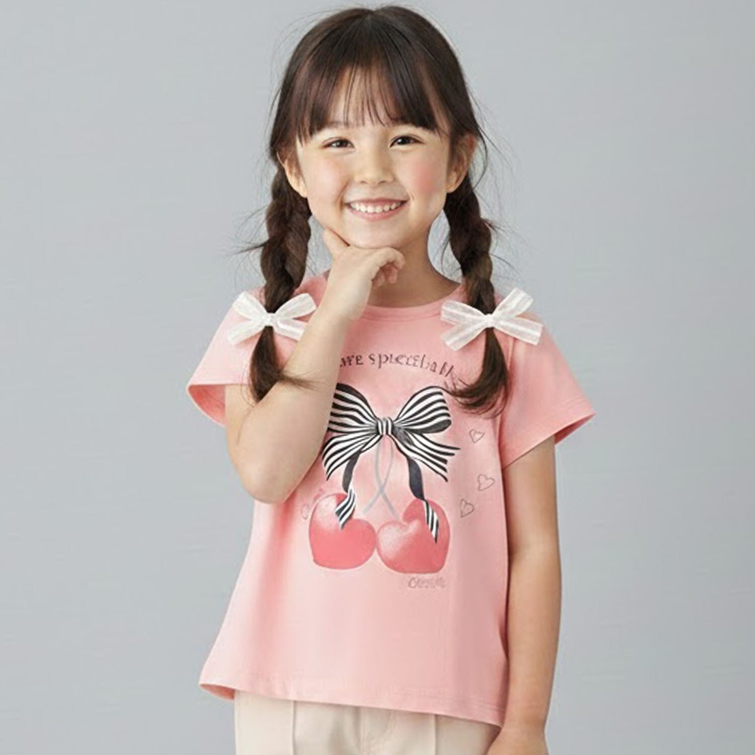 【990★ITEM】フロントリボン・さくらんぼモチーフTシャツ
