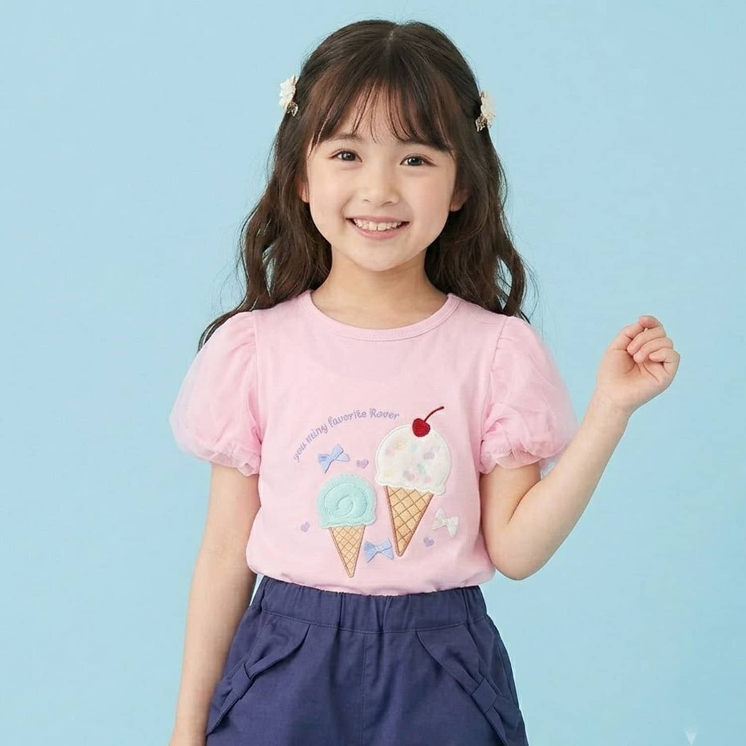 袖チュールアイスモチーフTシャツ