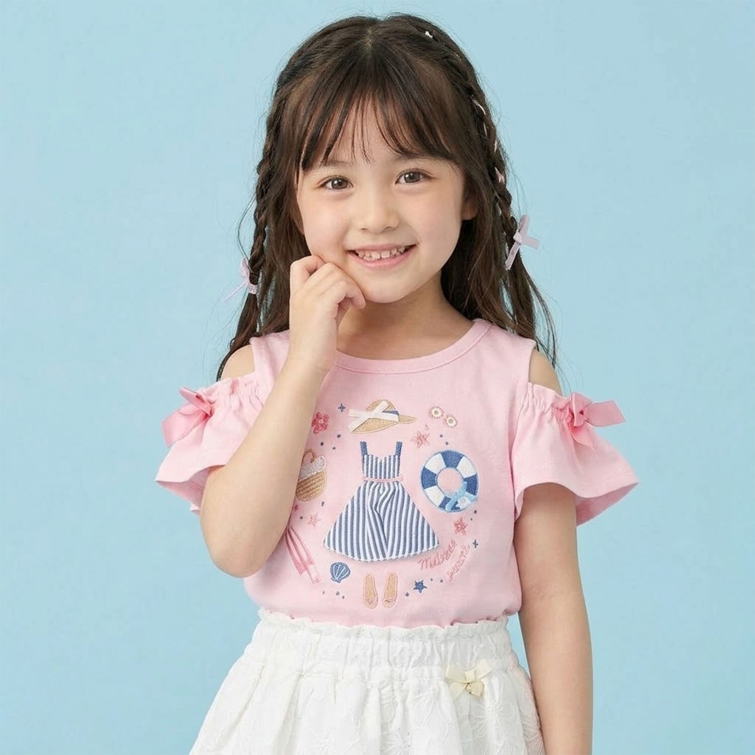 バカンスモチーフ オープンショルダーTシャツ