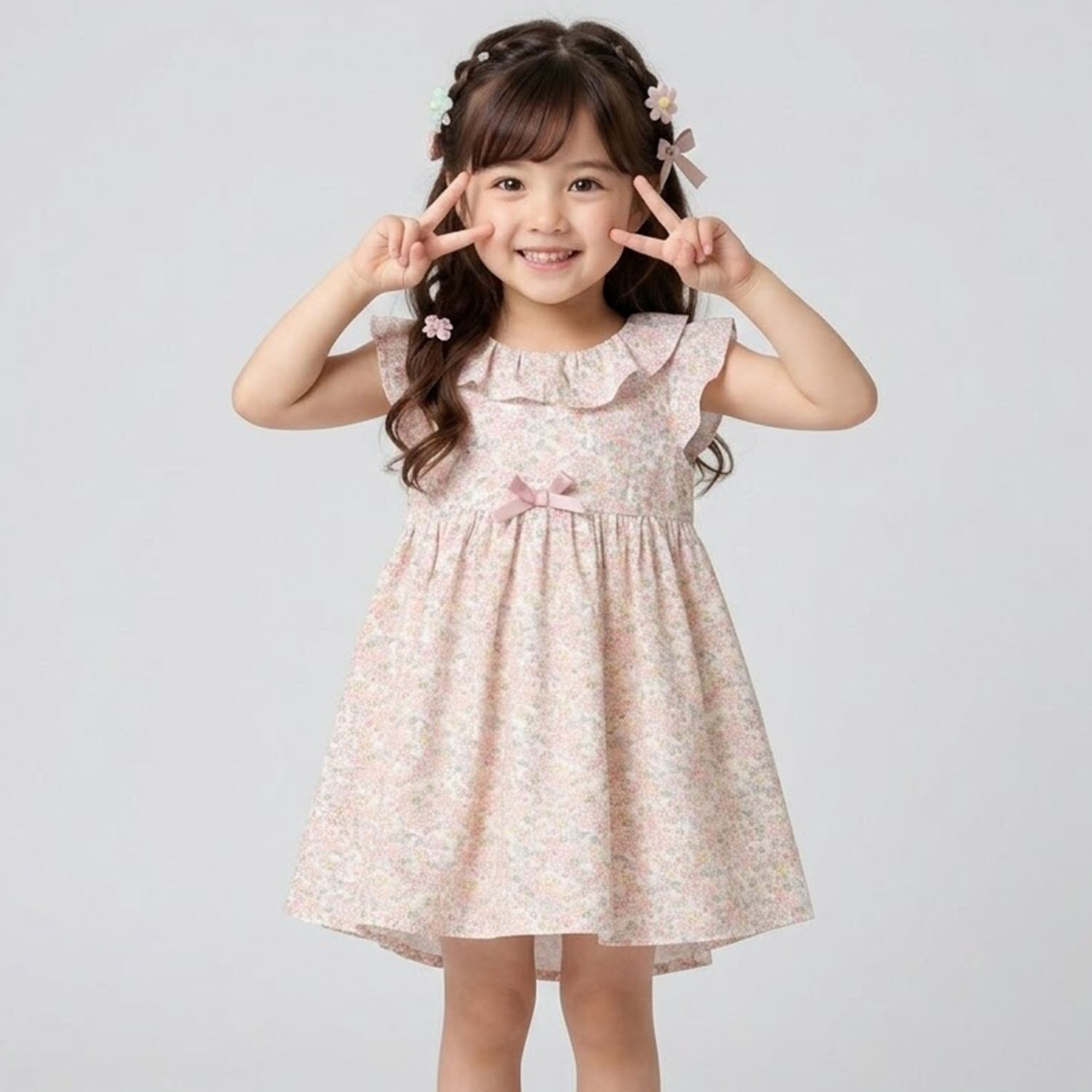 フリル衿小花柄ワンピース