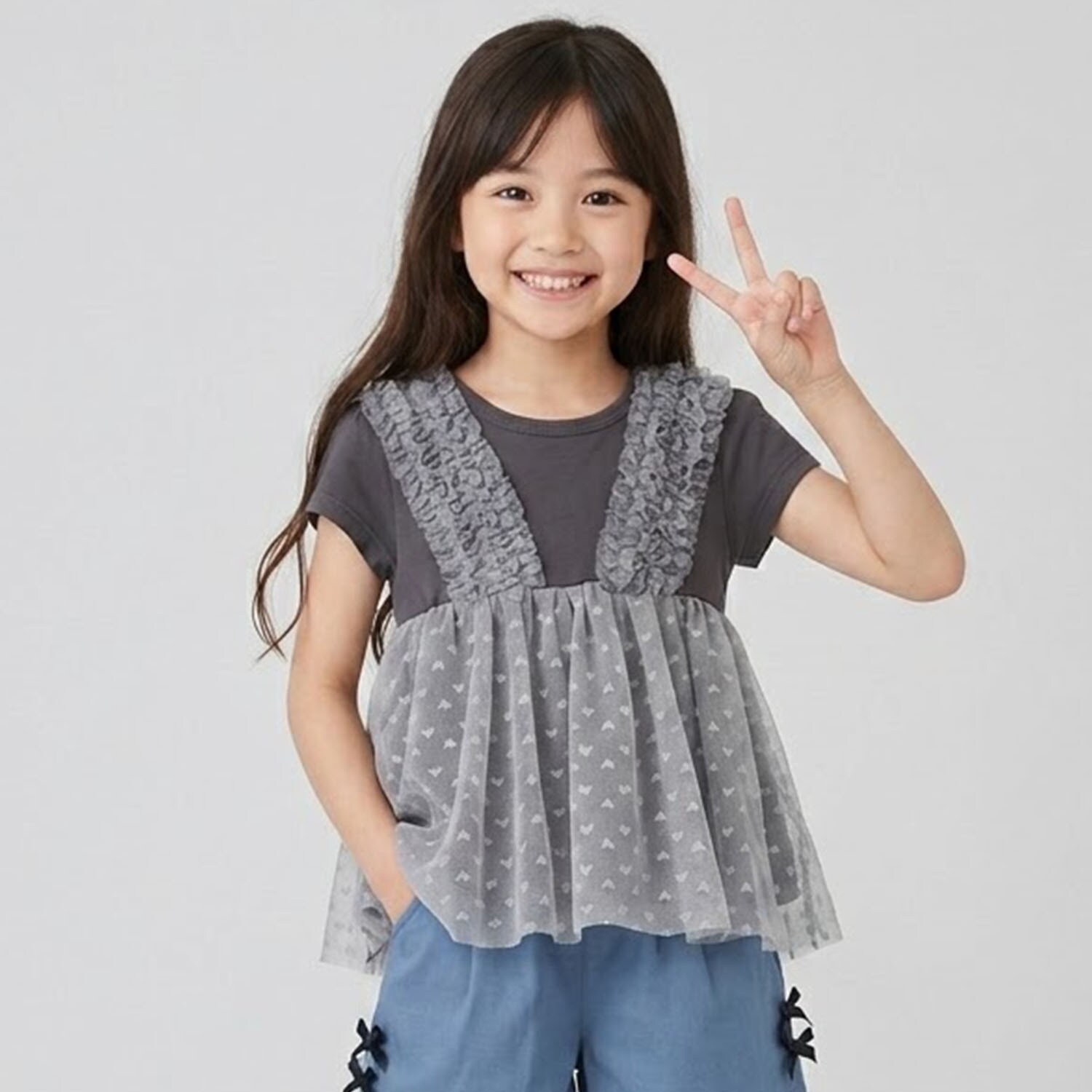 ハート柄チュールビスチェドッキングTシャツ