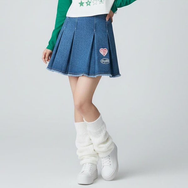 【エンジェルブルー】ナカムラくん柄/デニムプリーツ