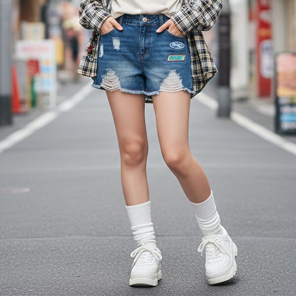 【エンジェルブルー】柄/デニムショートパンツ