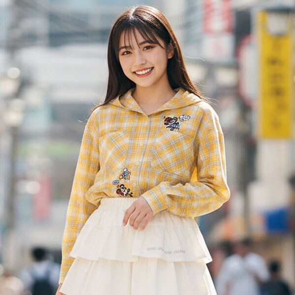 【エンジェルブルー】ルーズチェックシャツパーカー