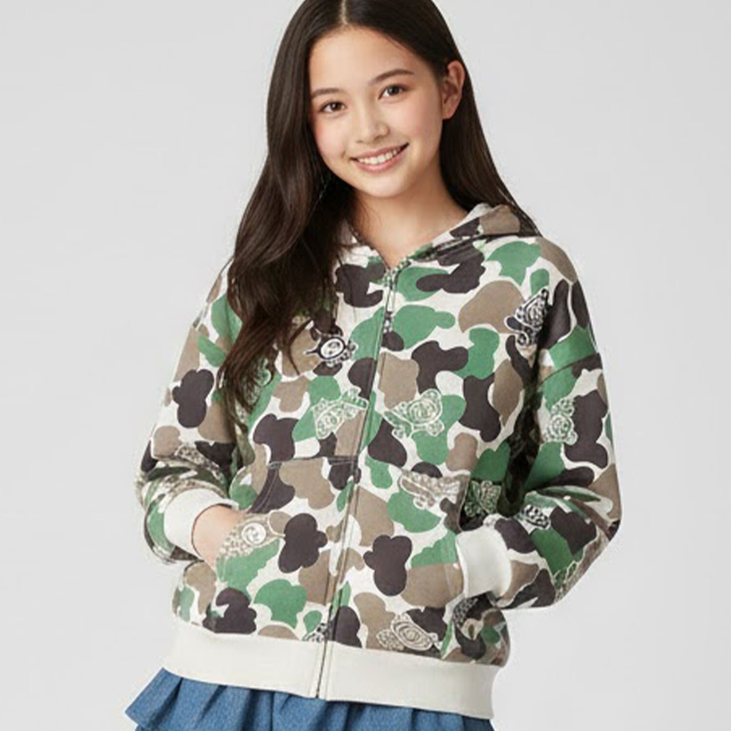 エンジェルブルーナカムラ迷彩ジップパーカ