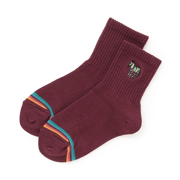 ゼブラワンポイント刺しゅうクルーソックス