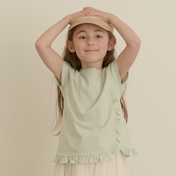 【型崩れしないやわらかコットン】フリル＆ギャザーデザインTシャツ