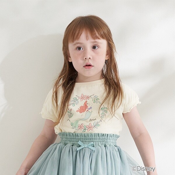 【型崩れしないやわらかコットン】【DISNEYプリンセス】フリルトップス