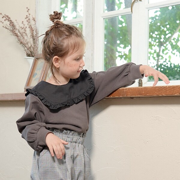 【表コットン毛玉バイバイ】フリル衿たっぷりギャザー袖トップス