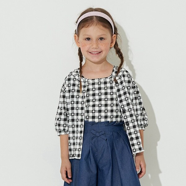 【ラインフラワーメッシュ】5分袖パフカーディガン＆2wayタンクトップセット