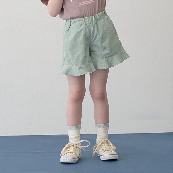 【撥水加工】【水陸両用】裾フリル4分丈パンツ