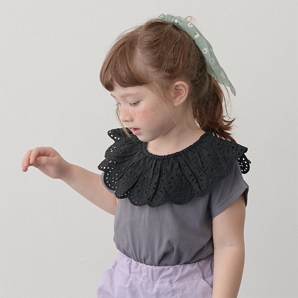 【型崩れしないやわらかコットン】ラウンドフリルコットンレース衿トップス