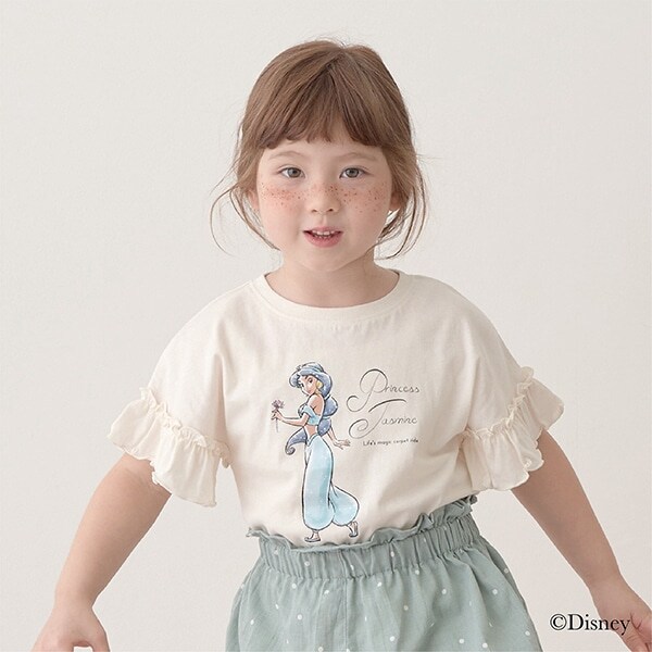 【DISNEYプリンセス】【型崩れしないやわらかコットン】マカロンフリルスリーブTシャツ